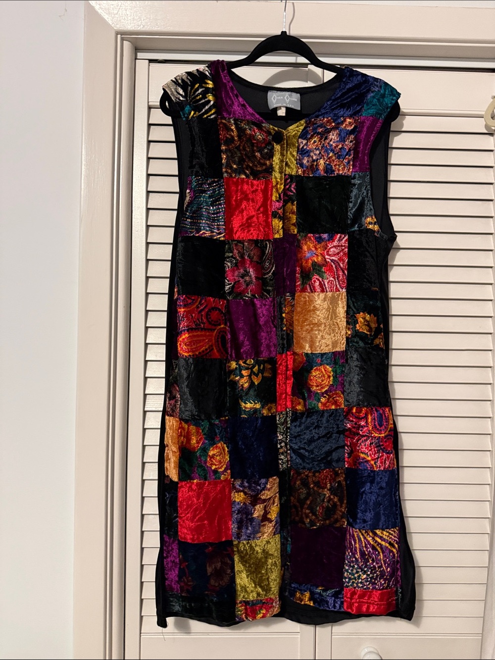 Cover Charge Multicolor Patchwork Velvet Button Front Long Vest